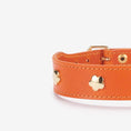 Bild in Galerie-Betrachter laden, Detail goldener Nieten – hochwertiges Lederhalsband in orange.