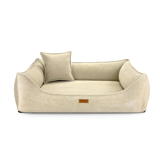 Orthopädisches Katzenbett FINE CORD in Beige in der Vorderansicht