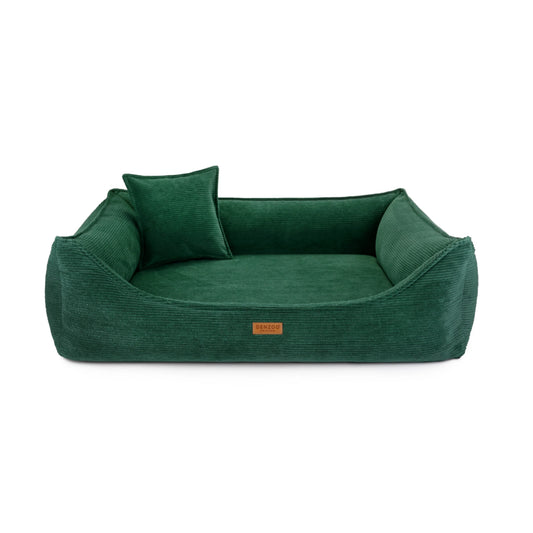 Orthopädisches Katzenbett FINE CORD in Grün in der Vorderansicht