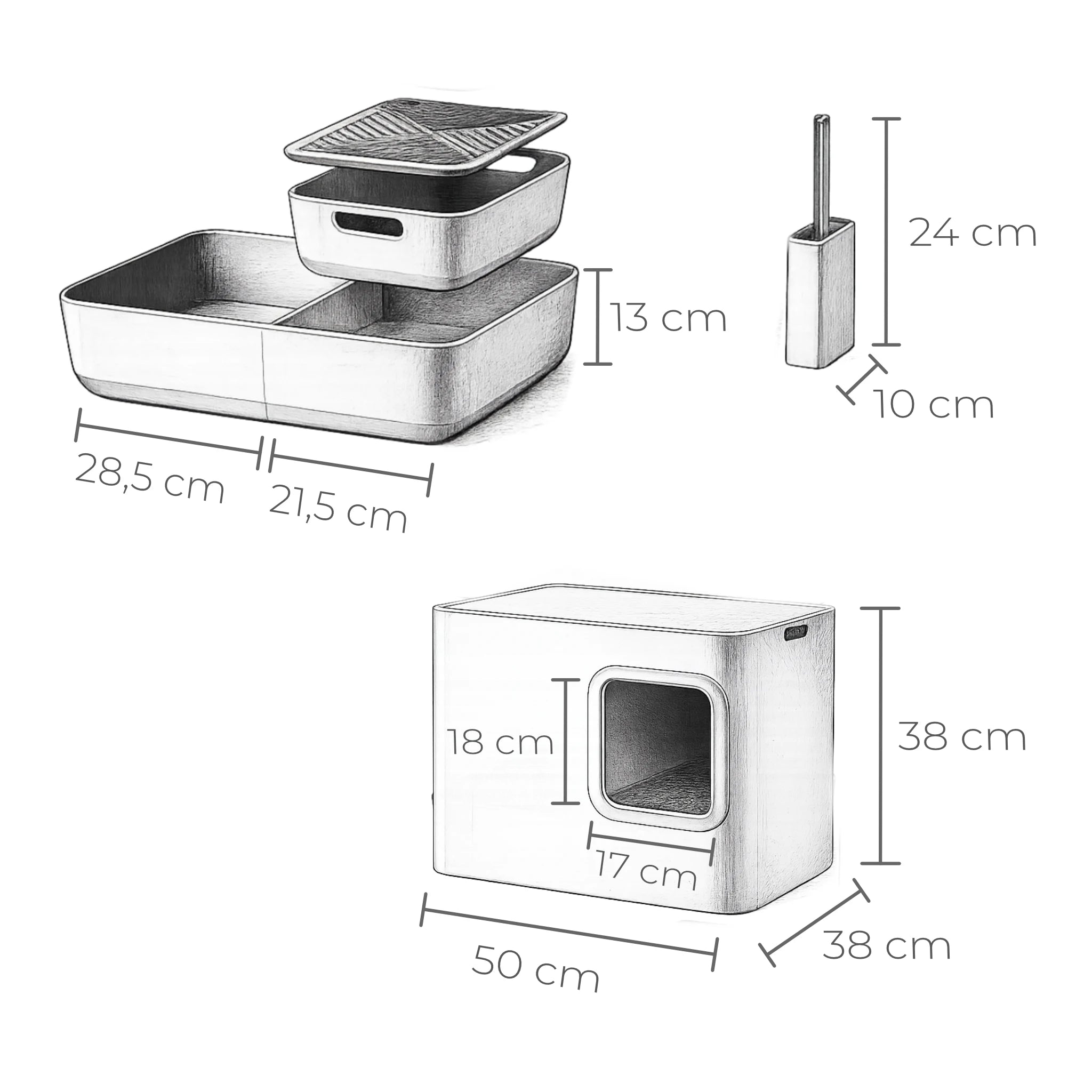 Abmessung Nachhaltige Katzentoilette aus 100 % recyceltem ABS