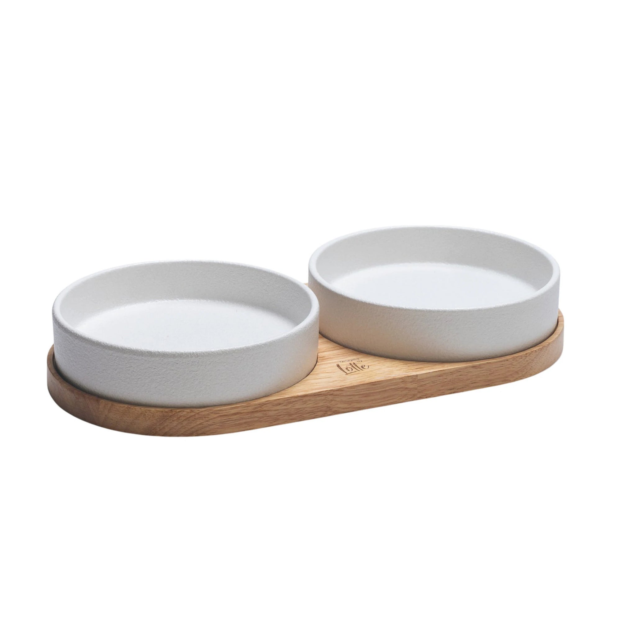 Katzennapf-Set Lojs aus Keramik mit Holzrahmen