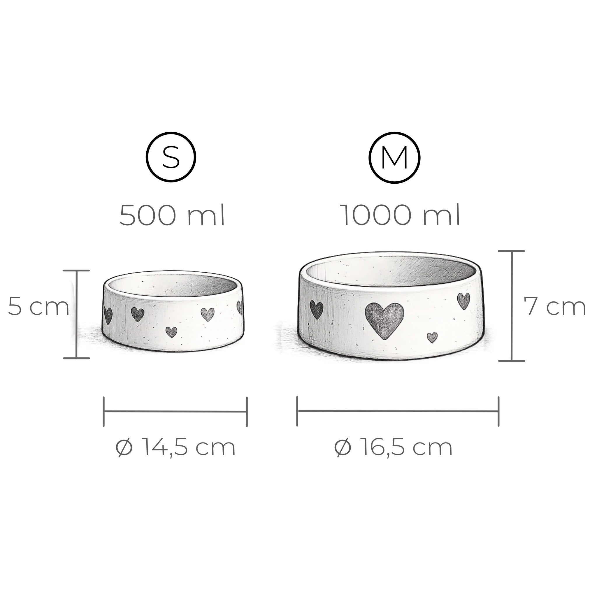 Keramik-Hundenapf „Cozy Hearts“ Ø 16,5 cm und Ø 14,5 cm Abmessungen