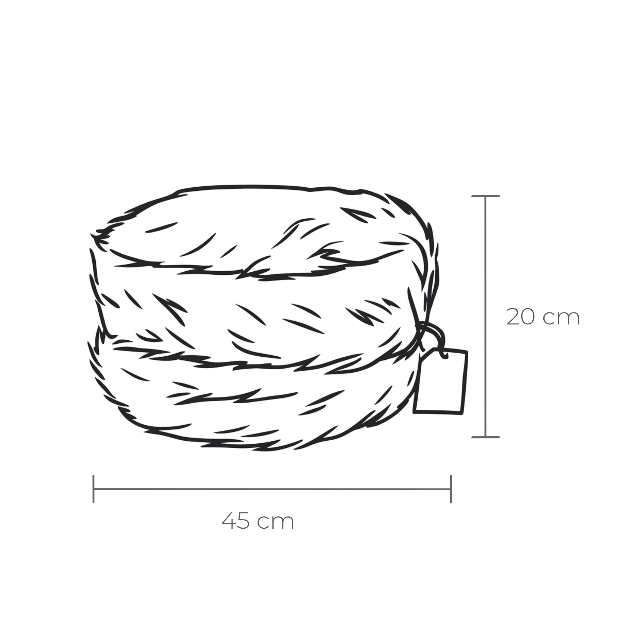 Abmessungen eines Flauschigen Designer-Katzenbett in Braun, rund und weich gepolstert, mit abnehmbarem Bezug – stilvoll, pflegeleicht und super gemütlich.