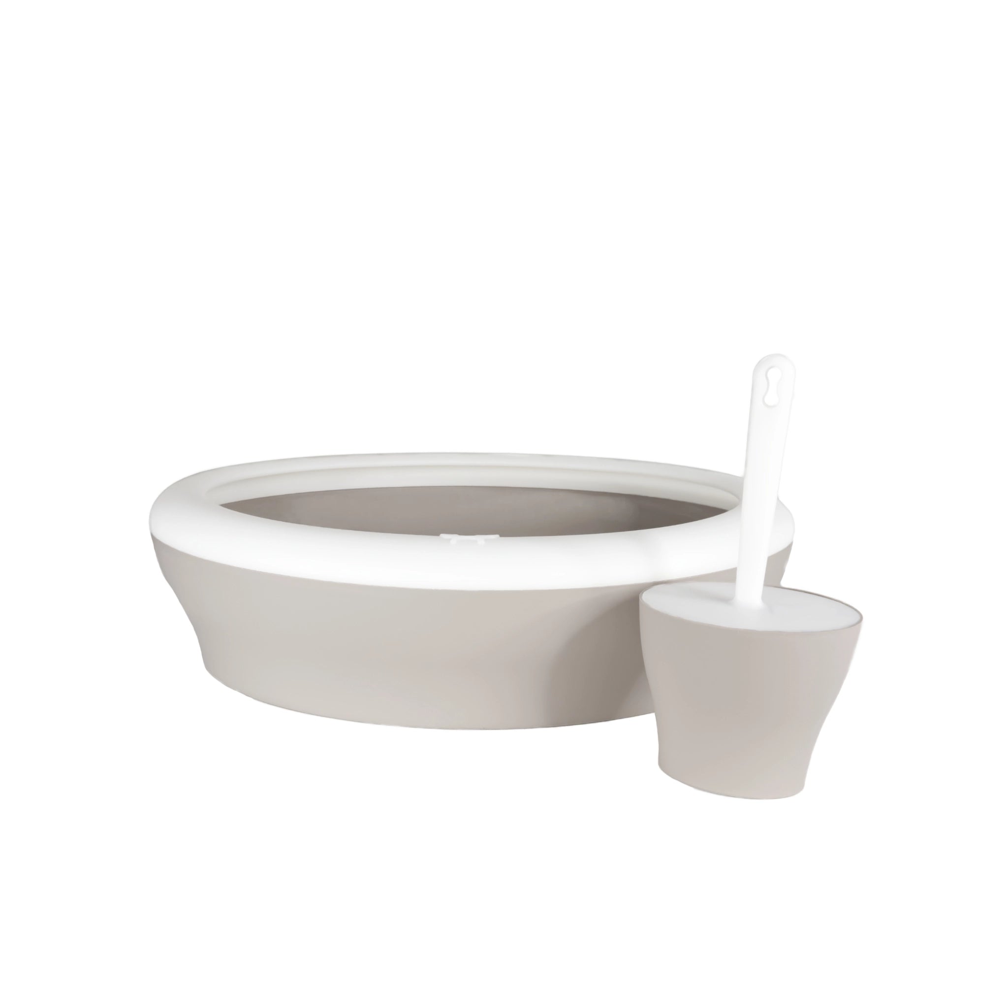 Design-Katzenklo-Set in Grau mit passender Schaufel und Halter – hochwertig gefertigt in Italien.