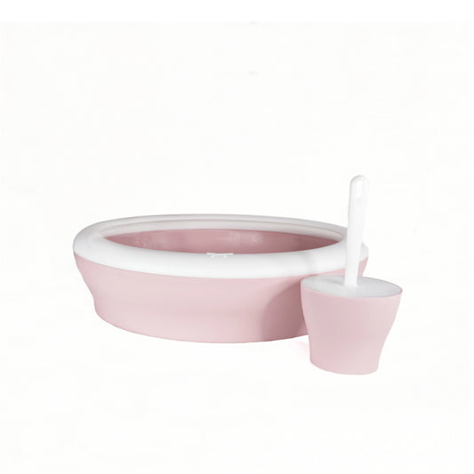 Design-Katzenklo-Set in Rosa mit passender Schaufel und Halter – hochwertig gefertigt in Italien.