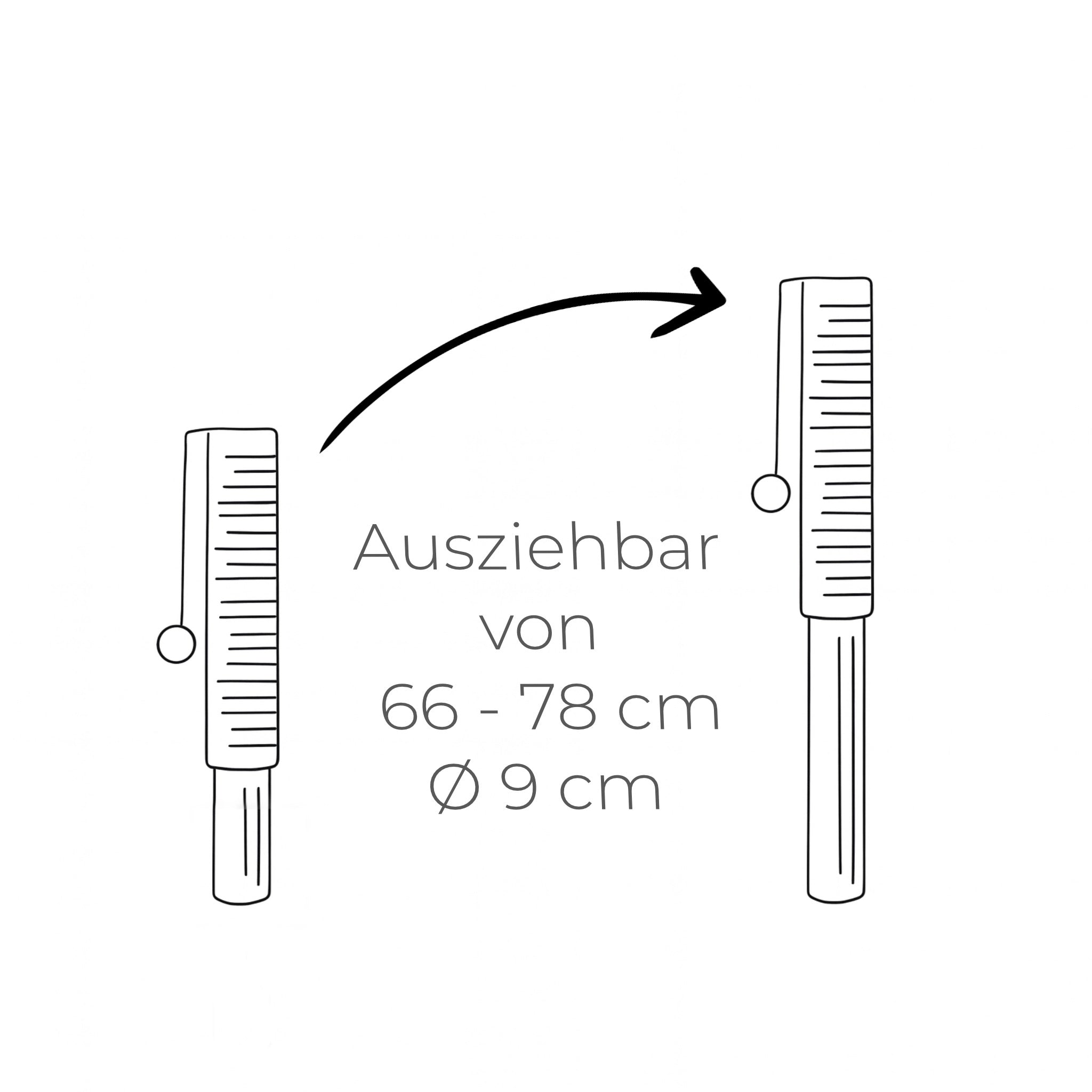 Ausziehbarer Tisch-Kratzbaum, höhenverstellbar von 66 bis 78 cm, Ø 9 cm – moderne, stabile Kratzlösung.