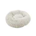 Bild in Galerie-Betrachter laden, Rundes, hellgraues Hundebett aus weichem Plüsch mit erhöhtem Rand – gemütlicher Schlafplatz für Hunde und Katzen.
