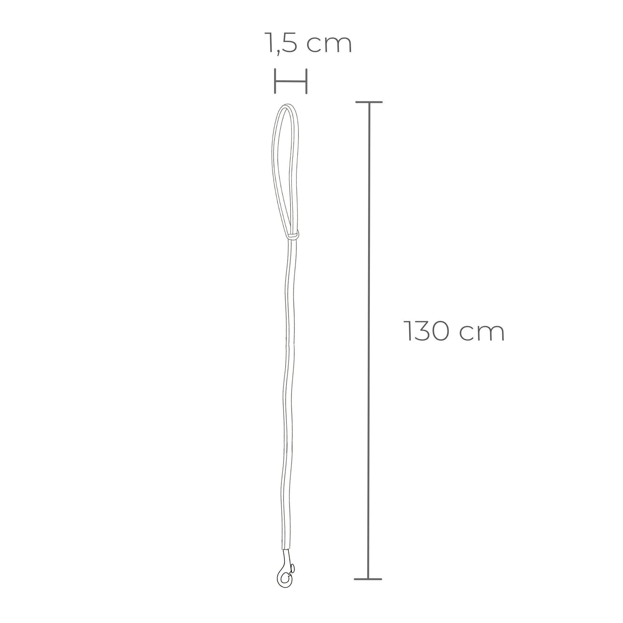 Abmessung der 1,3 m Biothane-Leine mit Karabiner