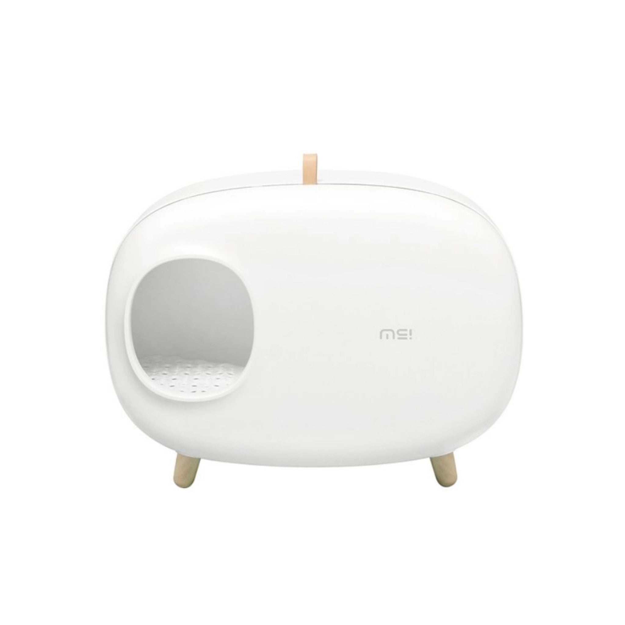 Offenes Designer-Katzenklo in Weiß.