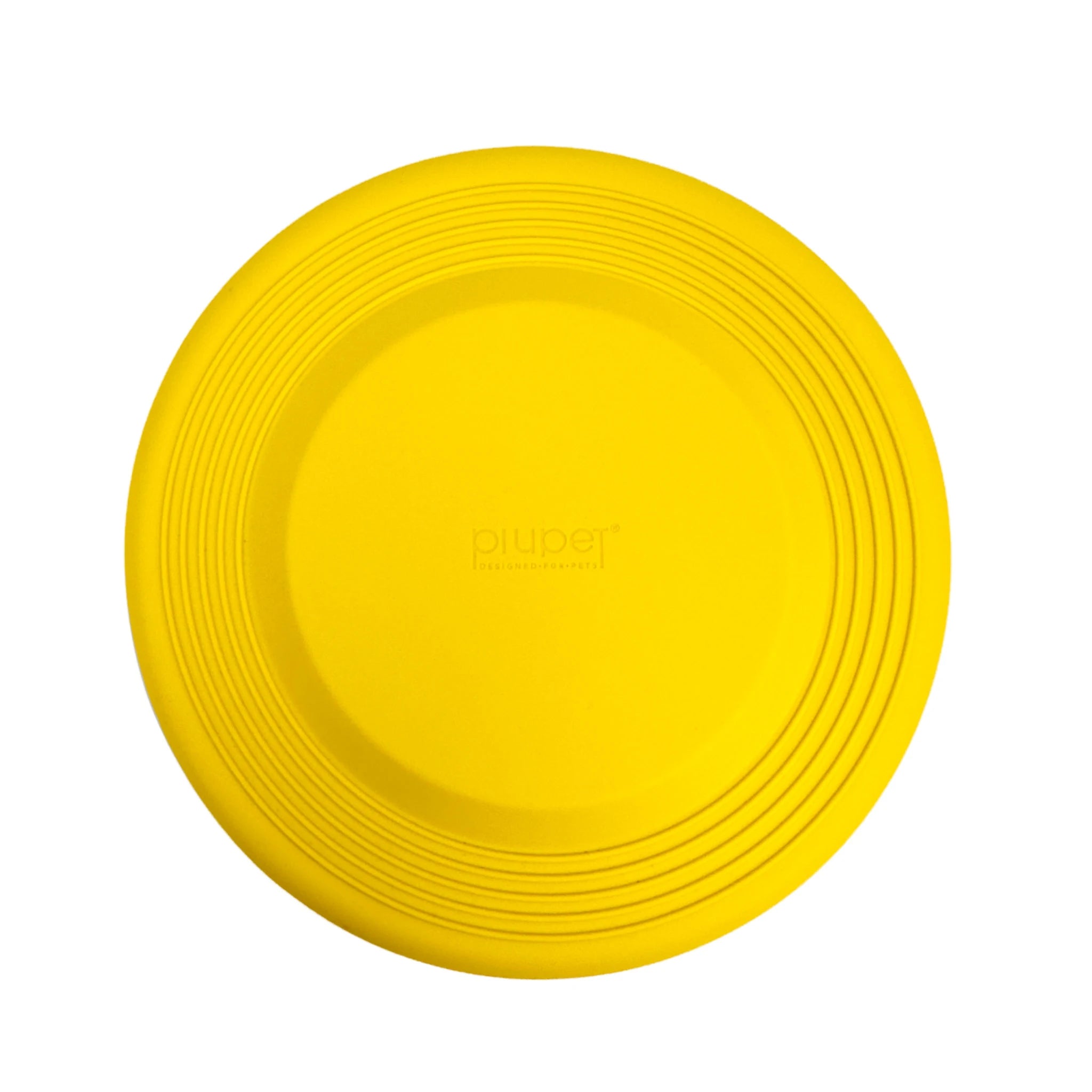 Ansicht des gelben Hundefrisbees mit flacher Form