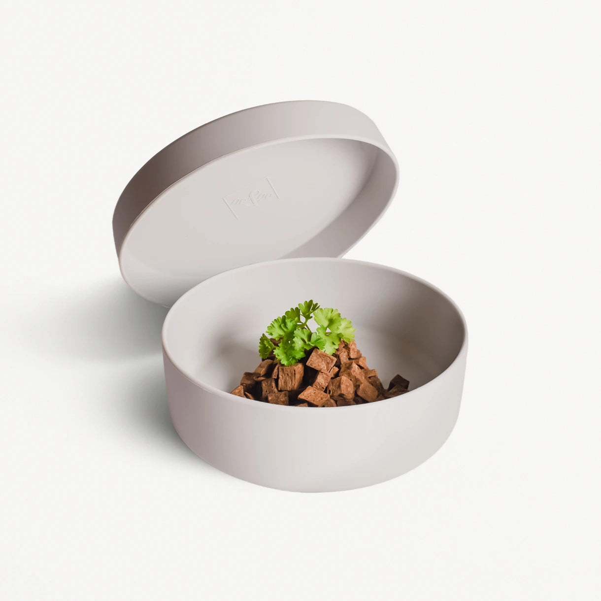 Silikon-Futternapf mit Deckel – 3-in-1-Funktion, luftdicht & rutschfest hellgrau.