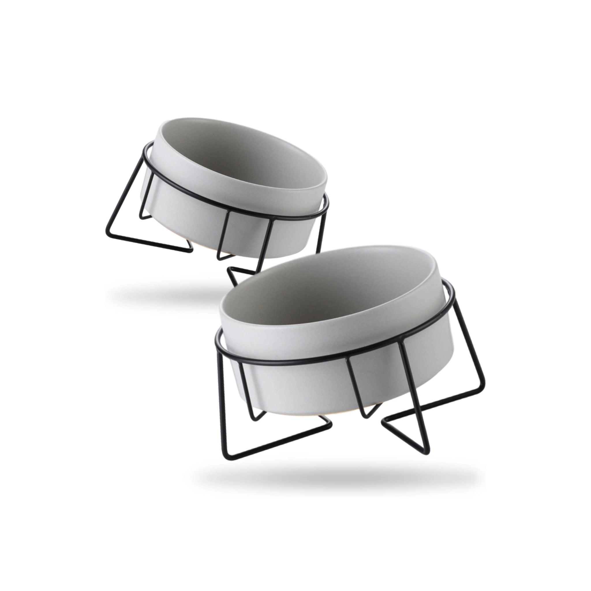 Zwei stilvolle Keramiknäpfe für Hunde und Katzen – modernes Design in Grau.