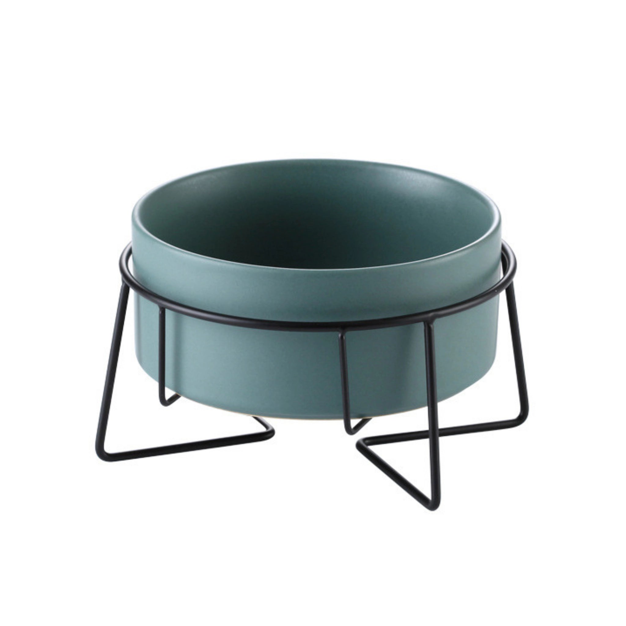 Erhöhter Keramik-Futternapf in Grün mit Metallgestell – Größe S.