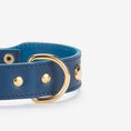 Bild in Galerie-Betrachter laden, Detail goldener Nieten – hochwertiges Lederhalsband in blau.

