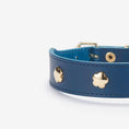 Bild in Galerie-Betrachter laden, Detail goldener Nieten – hochwertiges Lederhalsband in blau.
