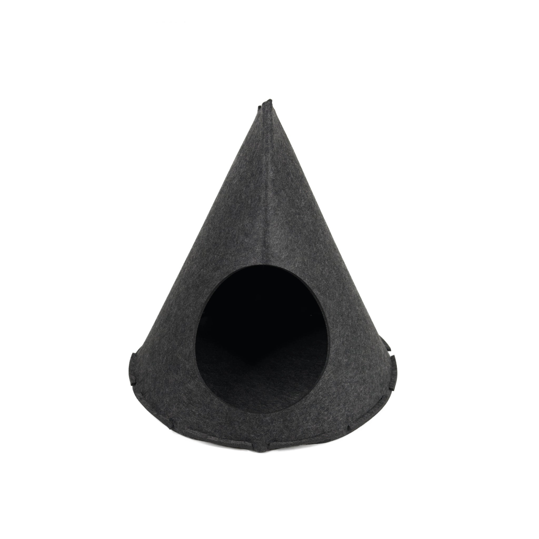 Katzenhöhle aus Filz in Anthrazit – modernes Tipi-Design als Rückzugsort für Katzen.