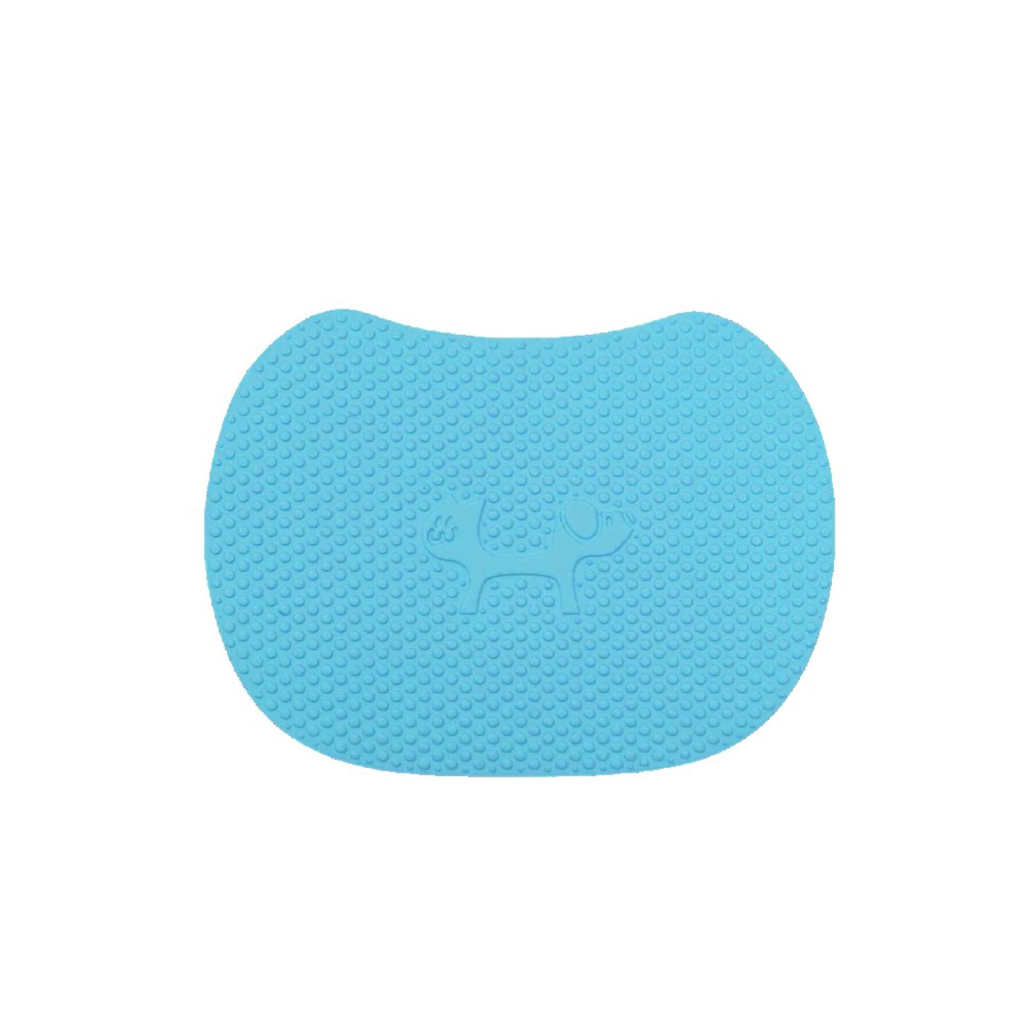 blaue Katzenstreumatte mit Struktur und geprägtem Tiermotiv – rutschfest & pflegeleicht.