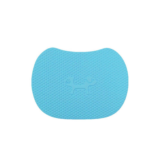 blaue Katzenstreumatte mit Struktur und geprägtem Tiermotiv – rutschfest & pflegeleicht.