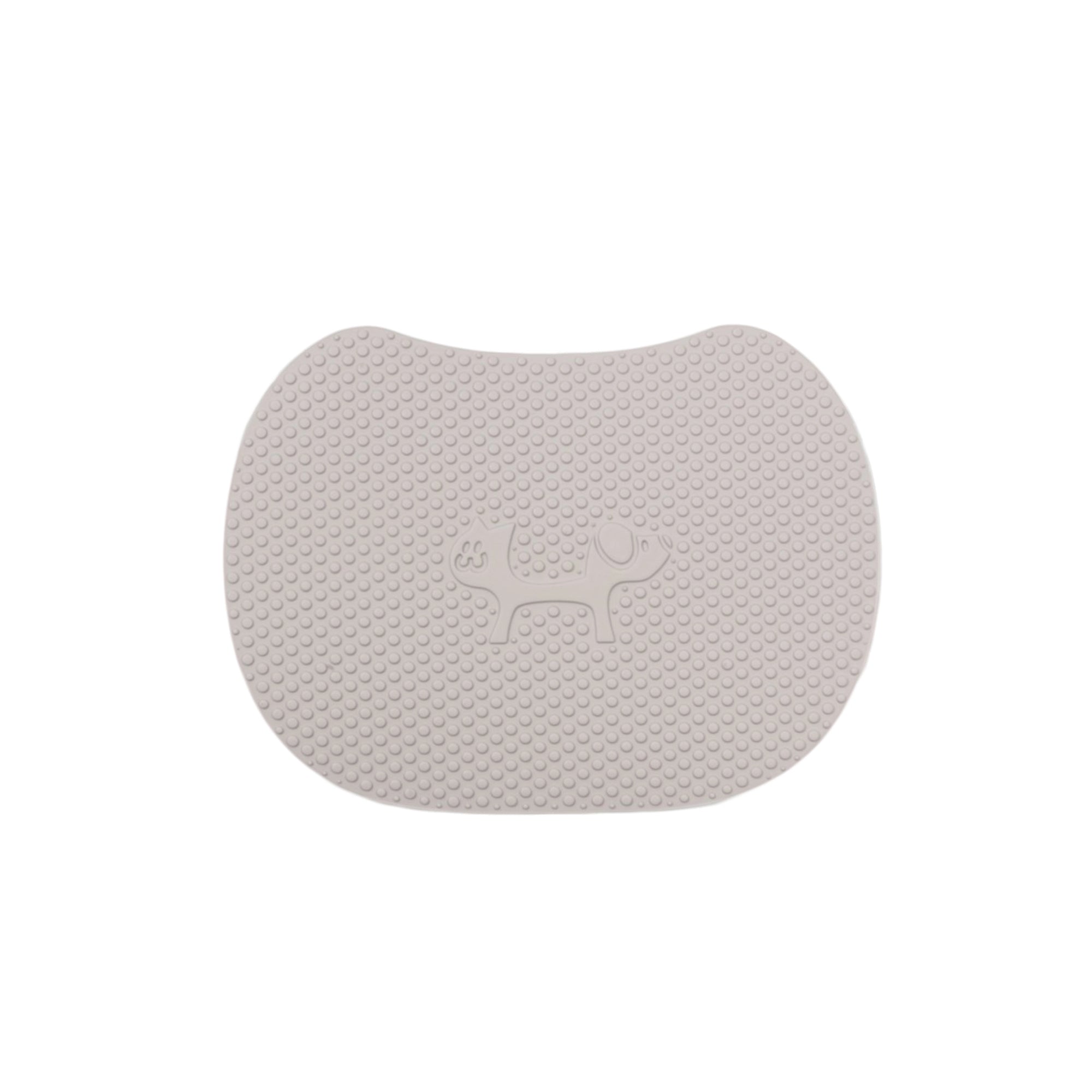 graue Katzenstreumatte mit Struktur und geprägtem Tiermotiv – rutschfest & pflegeleicht.