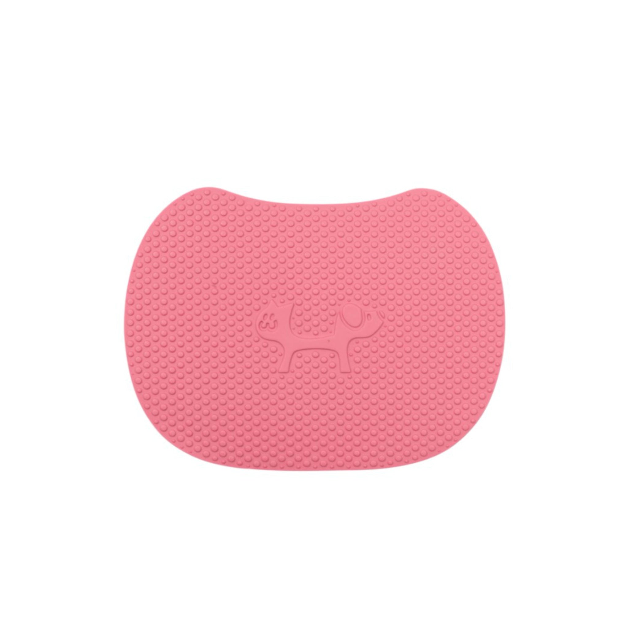 Pinke Katzenstreumatte mit Struktur und geprägtem Tiermotiv – rutschfest & pflegeleicht.