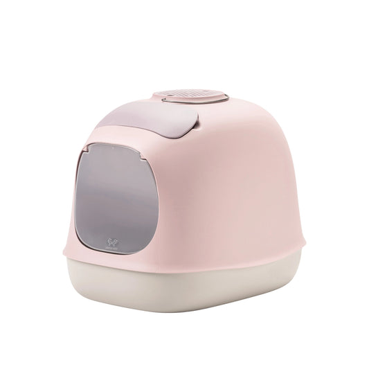 Design-Katzentoilette ‚Minù‘ in Rosa/Grau - modernes Katzenklo Made in Italy.