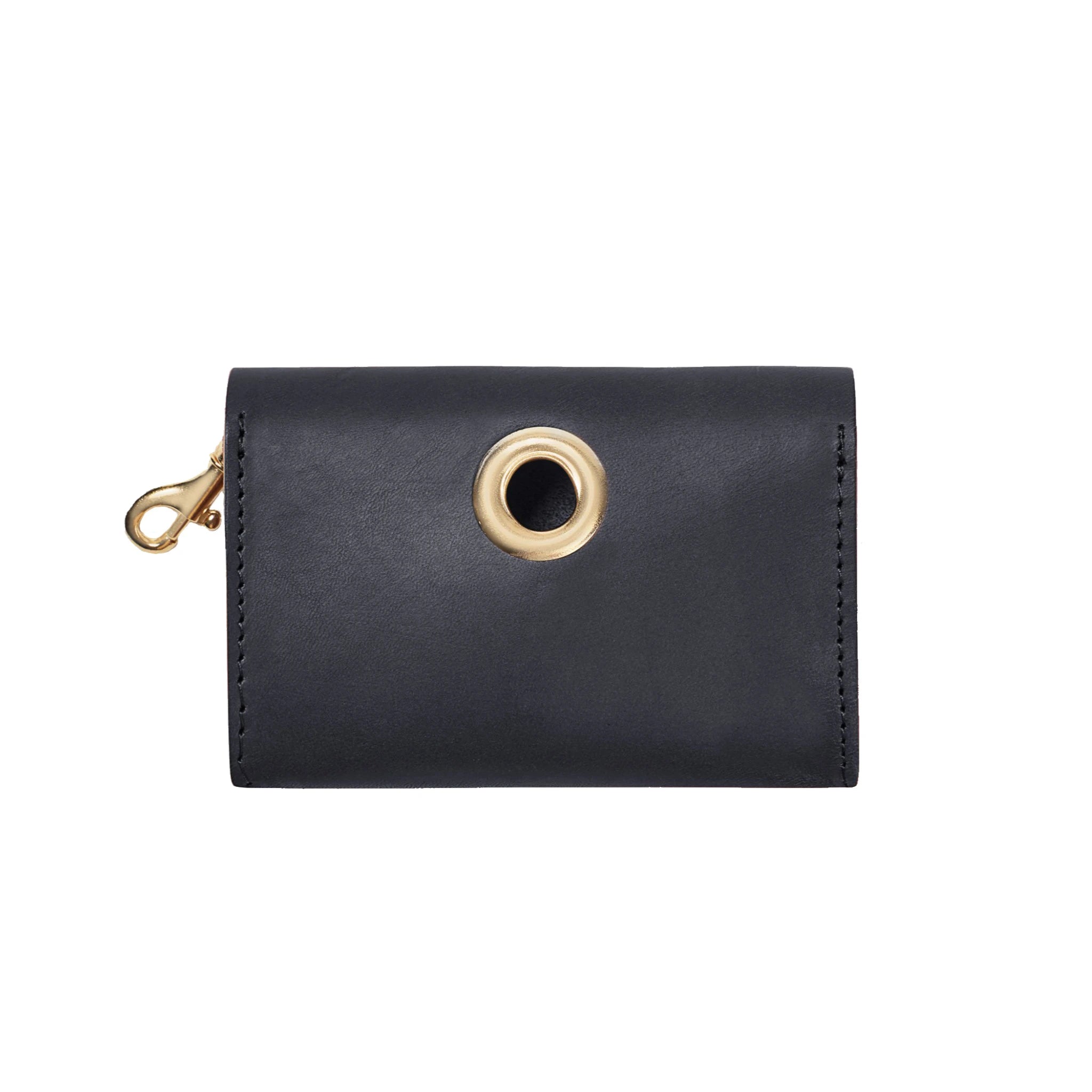 Kotbeutelspender aus Leder in Schwarz – hochwertig, kompakt, mit goldener Hardware