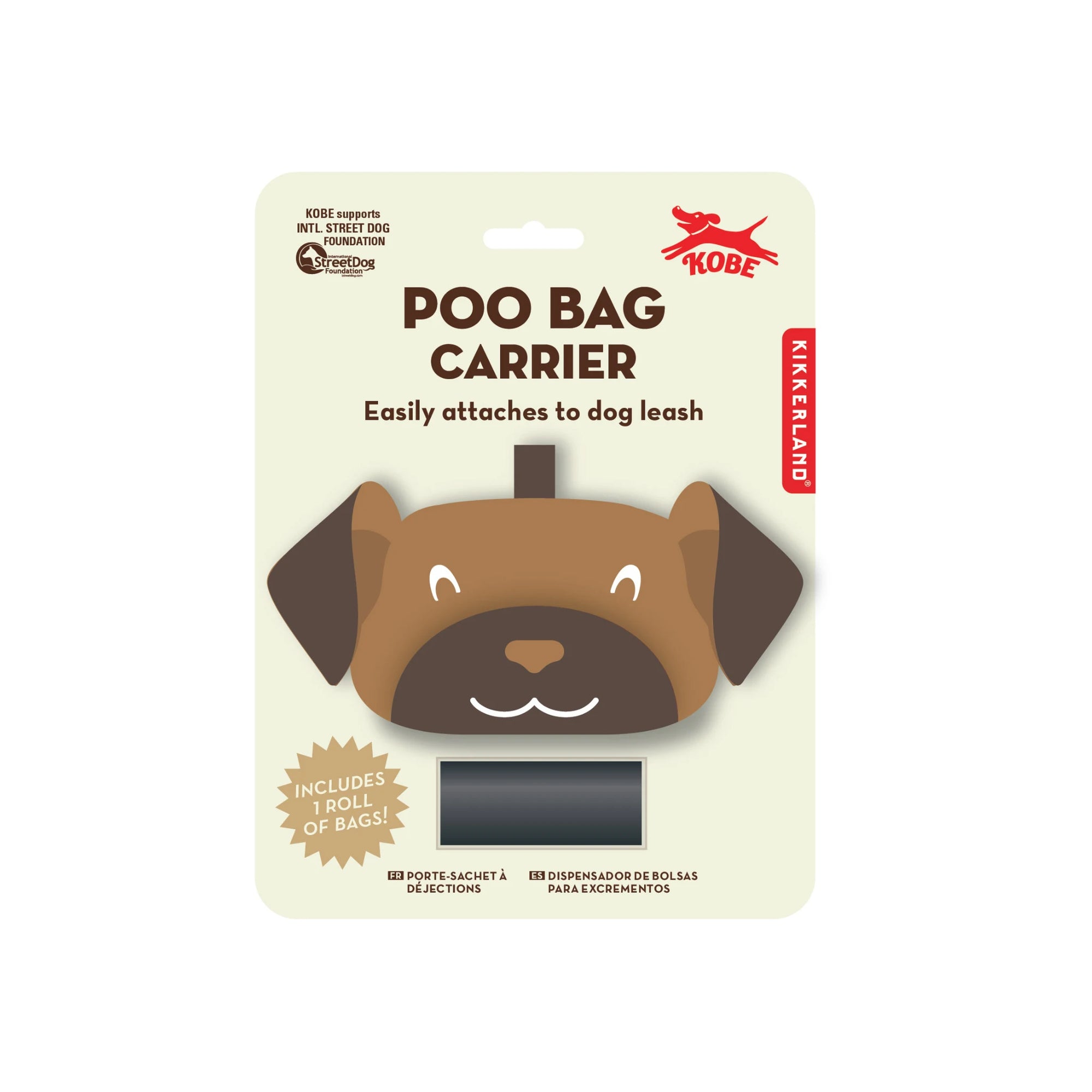 Kotbeutelspender Kobe in Hundekopf-Form in Braun auf Blisterkarte