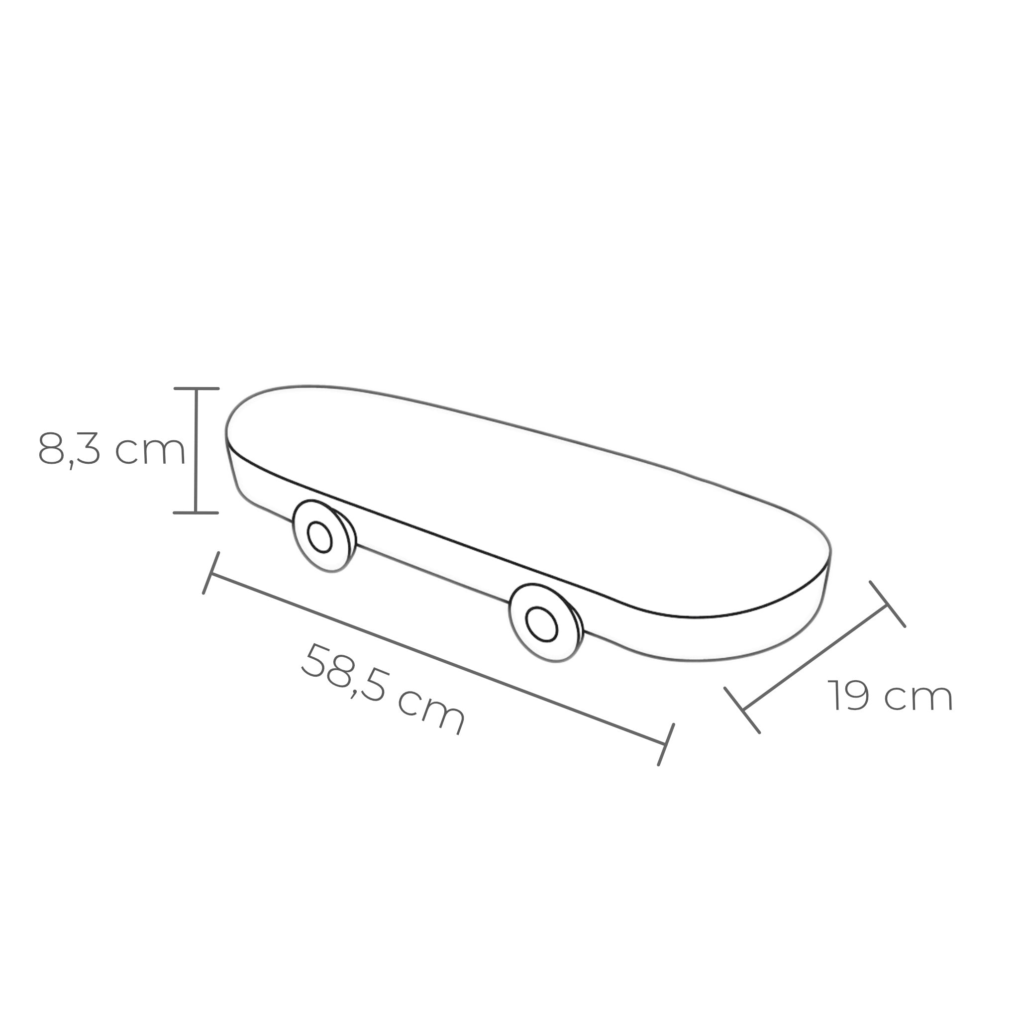 Abmessung – Kratzbrett für Katzen im Skateboard-Design aus stabiler, dicker Wellpappe.
