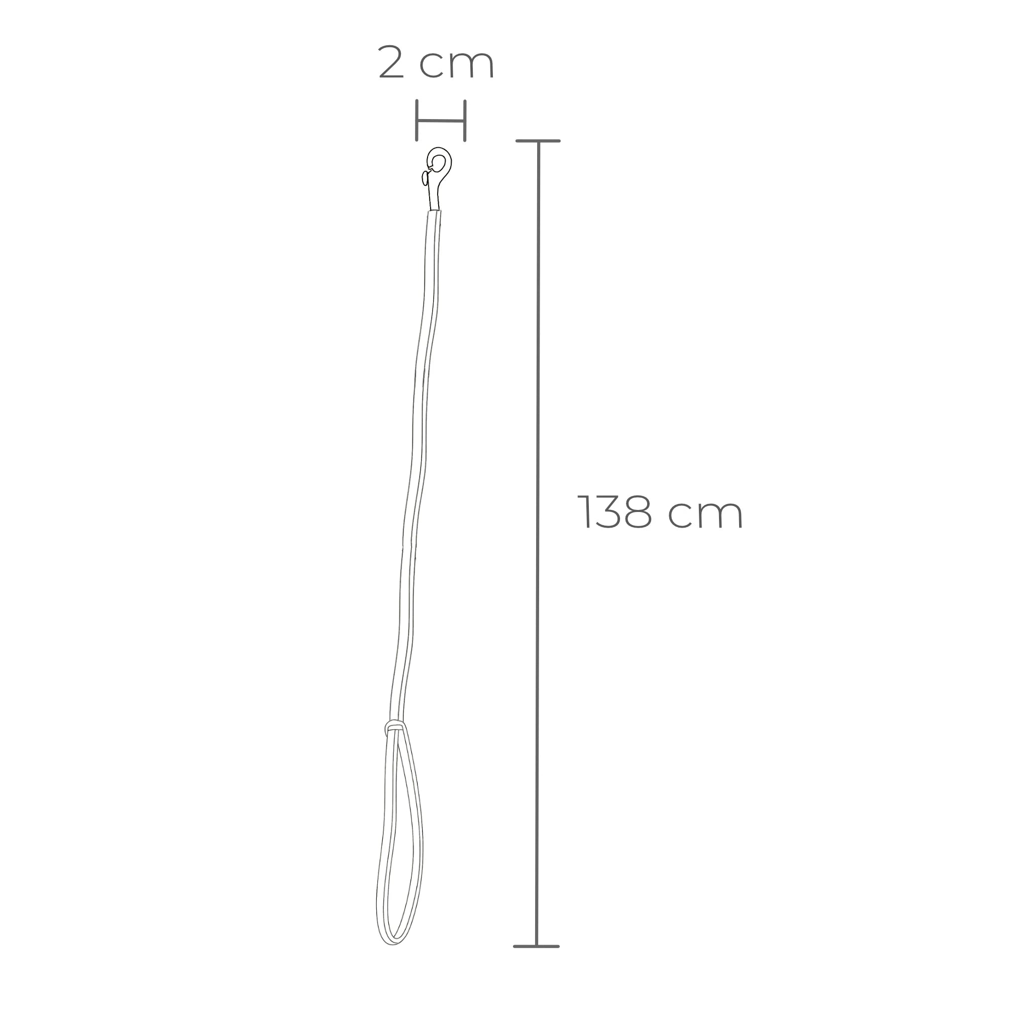 Leine vollständig ausgerollt mit sichtbarer Struktur des Leders. Maße 138cm