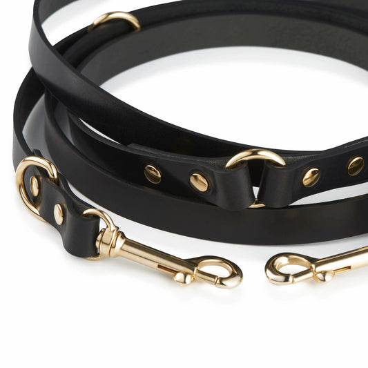 Lederleine Schwarz – 3-fach verstellbar & freihändig nutzbar.