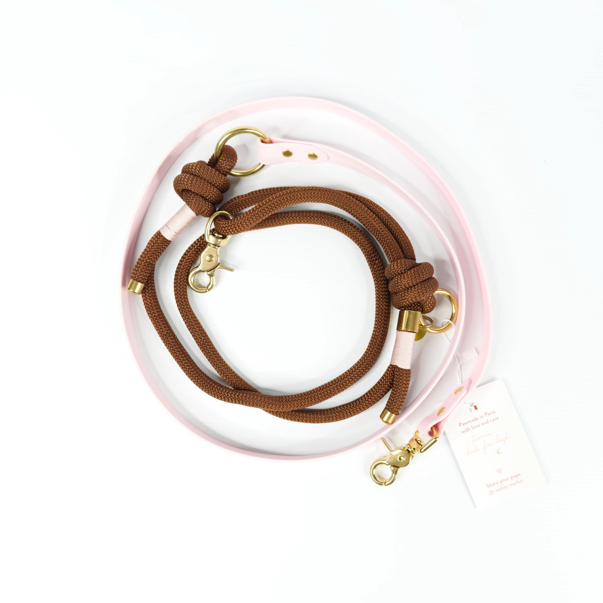 Freihandleine Minuit aus Tau & Biothane – 3-fach verstellbar in rosa.