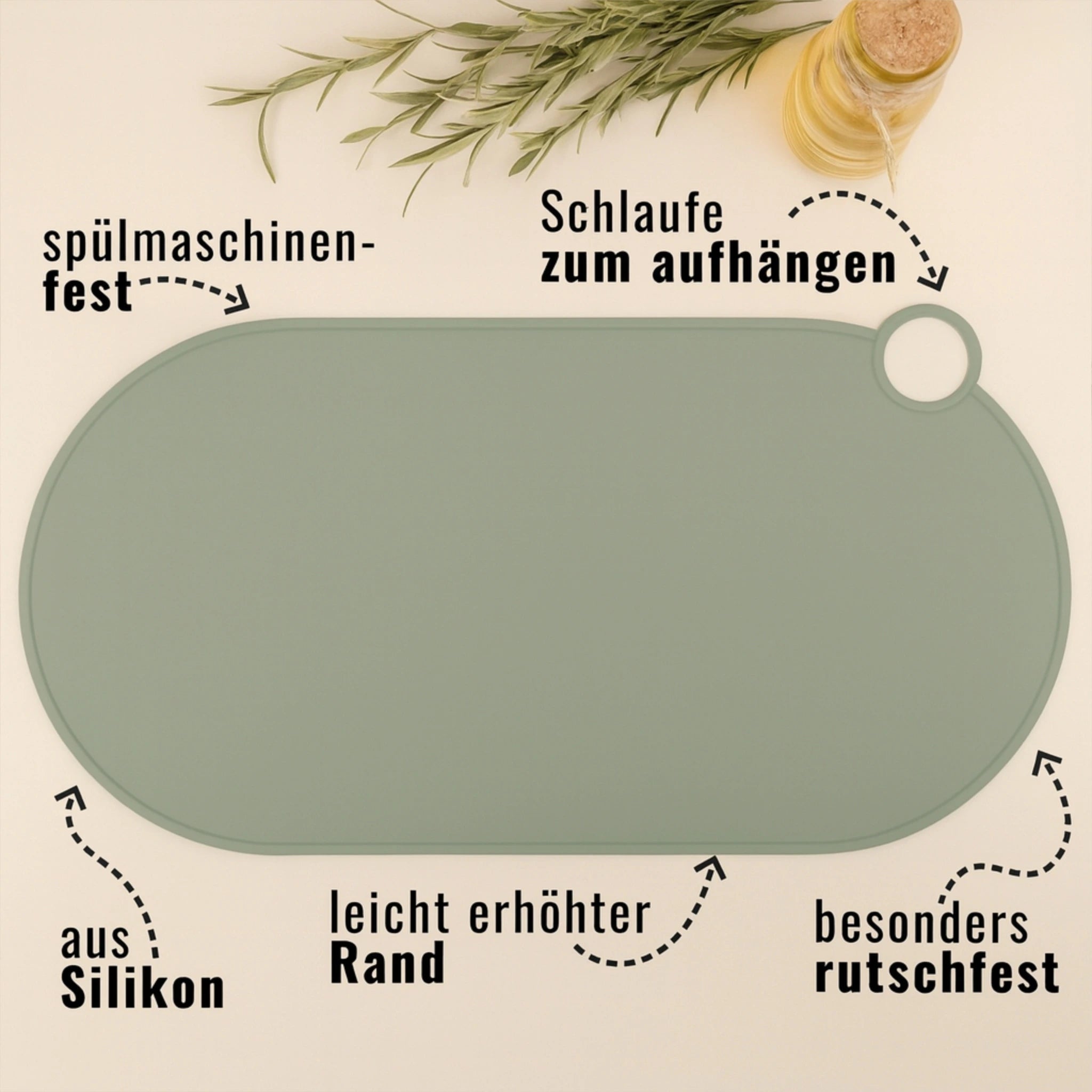 Detail und Eigenschaften matte Oberfläche der Silikon-Napfunterlage.