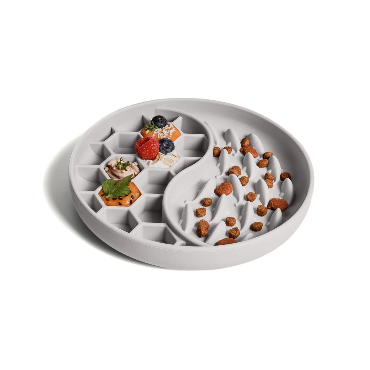 Schleckmatte aus Silikon in grau mit Futter – Anti-Schling-Design, rutschfest & gefriergeeignet